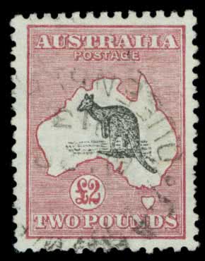 SCOTT # 9 AUSTRALIA 9p VALUE PURPLE 1913  KANGAROO/MAP ISSUE USED 