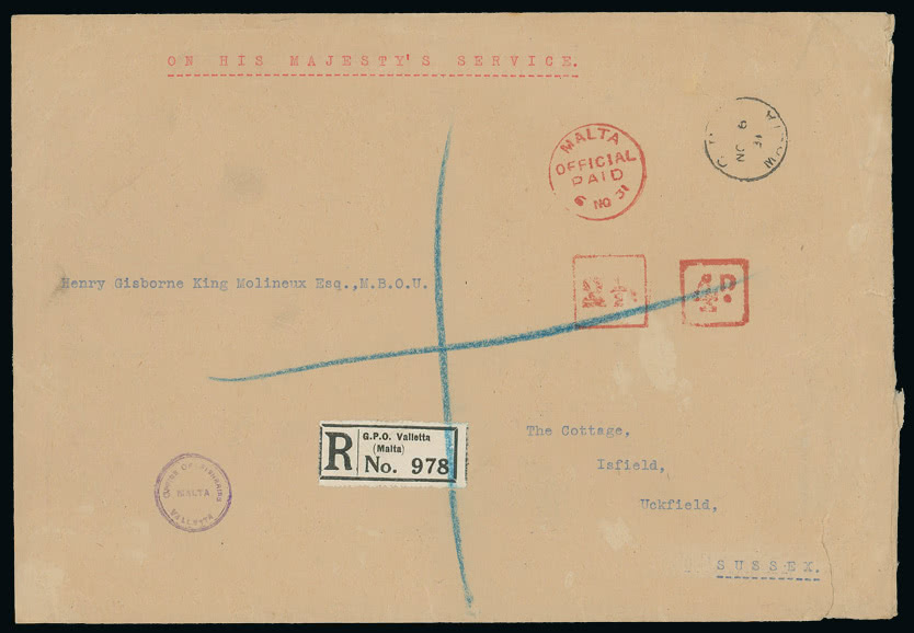 Lot 2320 - british empire and foreign countries Malta - Cancellations and Covers -  Grosvenor Auctions Auction of British Empire and Foreign Countries Postage Stamps and Postal History