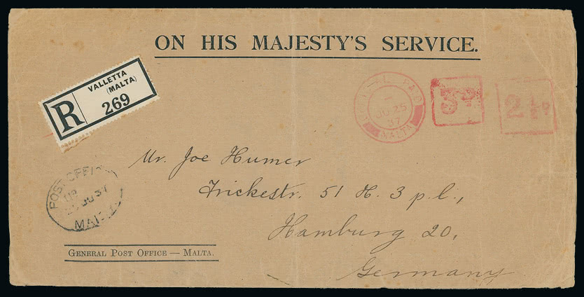 Lot 2321 - british empire and foreign countries Malta - Cancellations and Covers -  Grosvenor Auctions Auction of British Empire and Foreign Countries Postage Stamps and Postal History