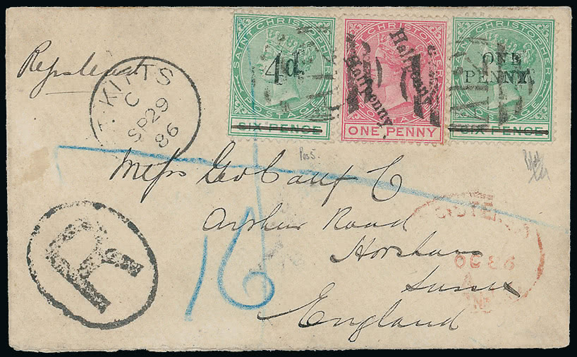 Lot 2523 - british empire and foreign countries Saint Kitts-Nevis: St. Christopher - Postal History -  Grosvenor Auctions Auction of British Empire and Foreign Countries Postage Stamps and Postal History