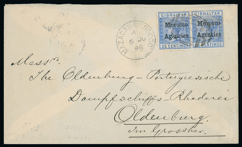 Lot 2343 - british empire and foreign countries Morocco Agencies: Gibraltar Issues Overprinted - Cancellations and Covers -  Grosvenor Auctions Auction of British Empire and Foreign Countries Postage Stamps and Postal History