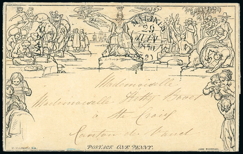 Lot 1262 - Great Britain 1840 mulready envelopes and letter sheets - Grosvenor Auctions Auction of Great Britain Postage Stamps and Postal History Lot 1262 - Great Britain 1840 mulready envelopes and letter sheets - Grosvenor Auctions Auction of Great Britain Postage Stamps and Postal History