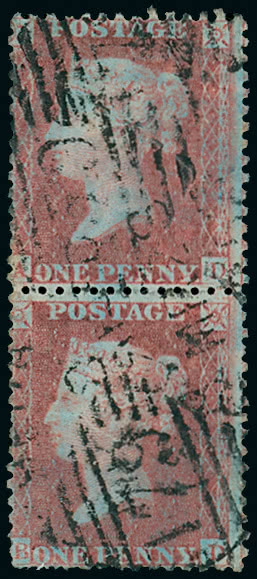 Lot 1597 - Great Britain 1856 die ii - alphabet iii - lc14 on blued paper one penny -  Grosvenor Auctions Auction of Great Britain Postage Stamps and Postal History