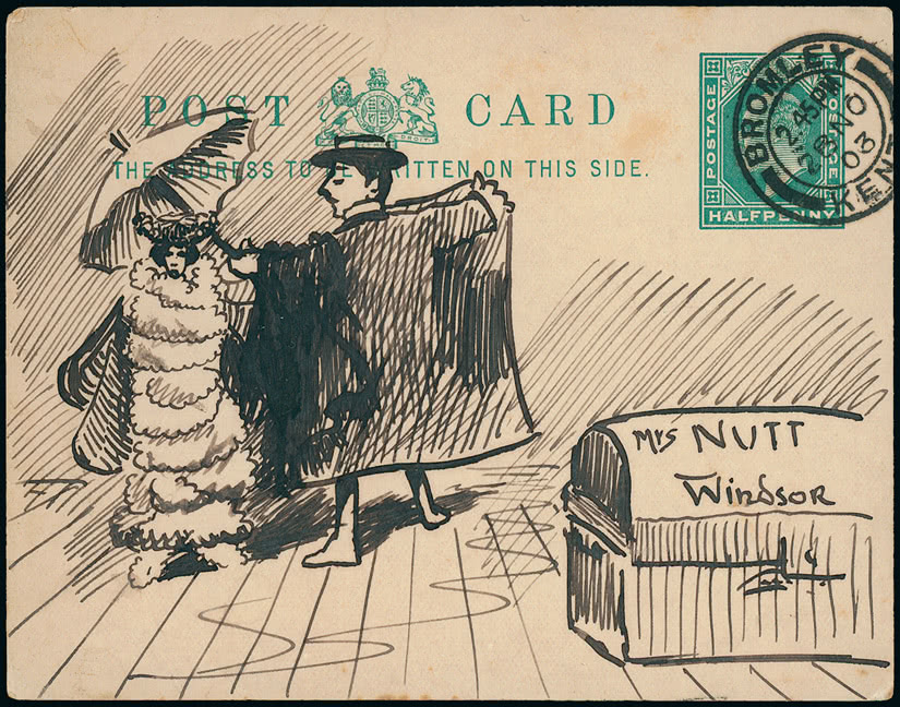 Lot 1289 - Great Britain hand illustrated and later printed envelopes -  Grosvenor Auctions Auction of Great Britain Postage Stamps and Postal History
