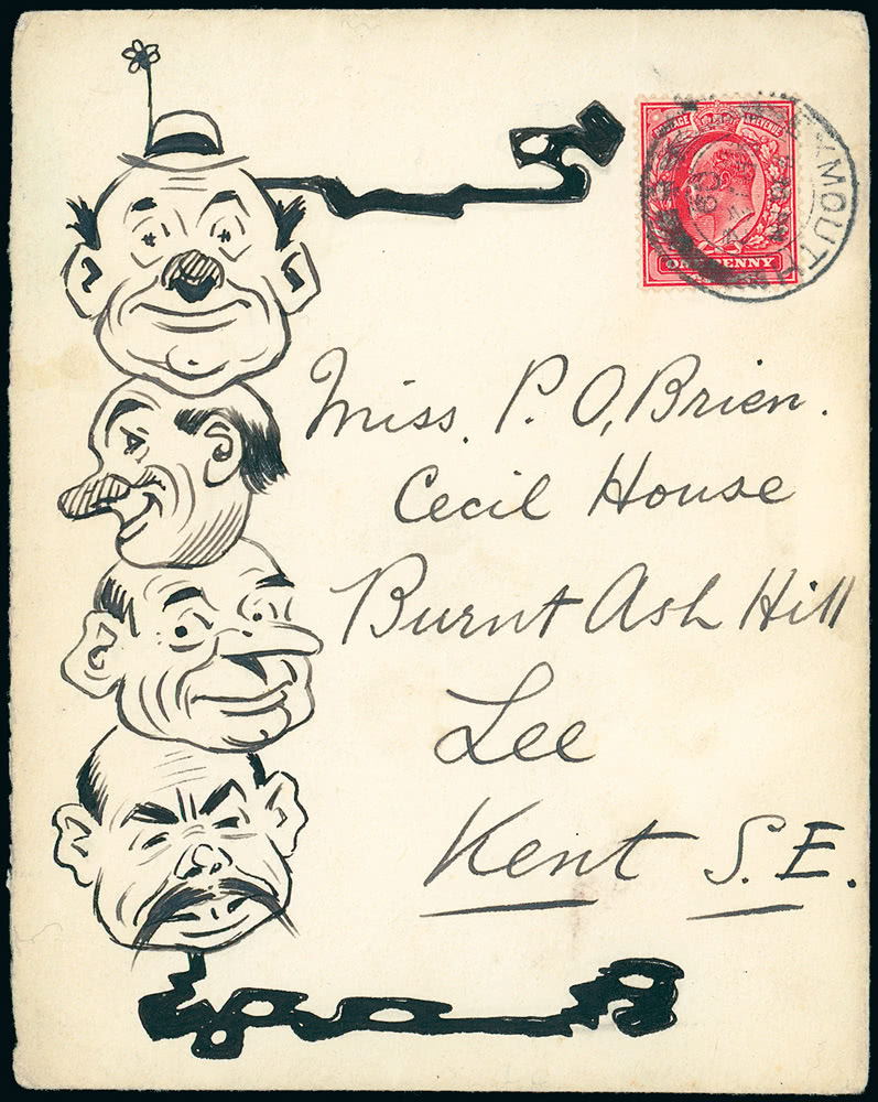 Lot 1284 - Great Britain hand illustrated and later printed envelopes -  Grosvenor Auctions Auction of Great Britain Postage Stamps and Postal History