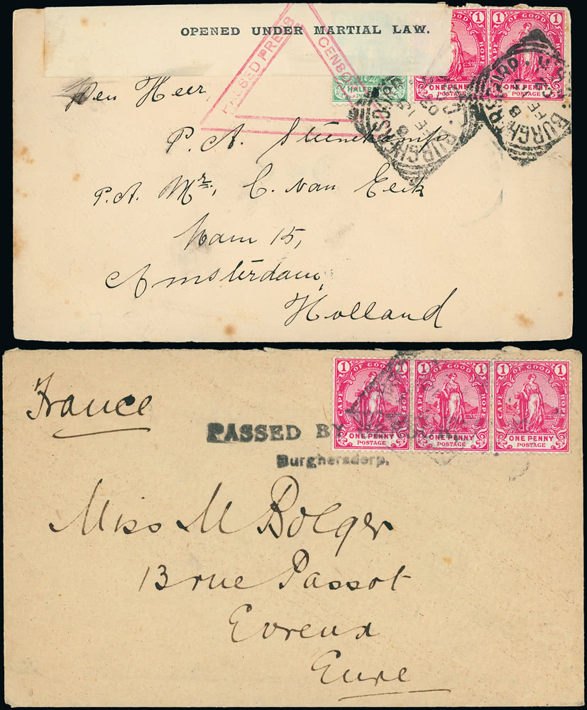 Lot 1372 - british empire and foreign countries South Africa: South African War 1899-1902: Censorship in Cape Colony - Regular Issues - Grosvenor Auctions Auction of British Empire and Foreign Countries Postage Stamps and Postal History Lot 1372 - british empire and foreign countries South Africa: South African War 1899-1902: Censorship in Cape Colony - Regular Issues - Grosvenor Auctions Auction of British Empire and Foreign Countries Postage Stamps and Postal History