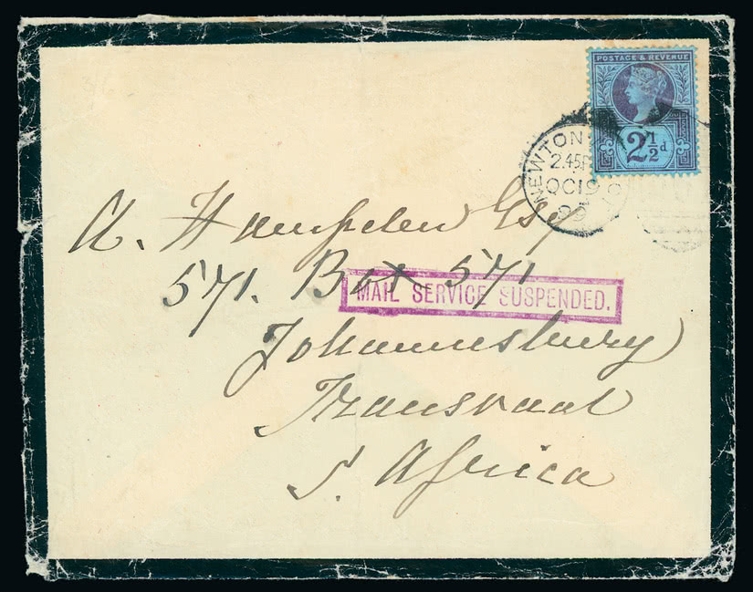 Lot 1391 - british empire and foreign countries South Africa: South African War 1899-1902: Interrupted Mail - Regular Issues - Grosvenor Auctions Auction of British Empire and Foreign Countries Postage Stamps and Postal History Lot 1391 - british empire and foreign countries South Africa: South African War 1899-1902: Interrupted Mail - Regular Issues - Grosvenor Auctions Auction of British Empire and Foreign Countries Postage Stamps and Postal History