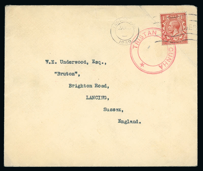 Lot 1449 - british empire and foreign countries tristan da cunha - postal history -  Grosvenor Auctions Auction of British Empire and Foreign Countries Postage Stamps and Postal History